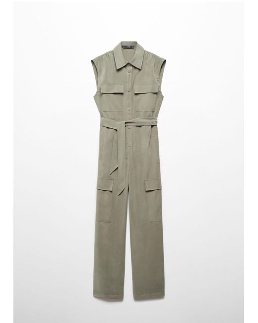 Mango Green Cargo Jumpsuit With Pockets