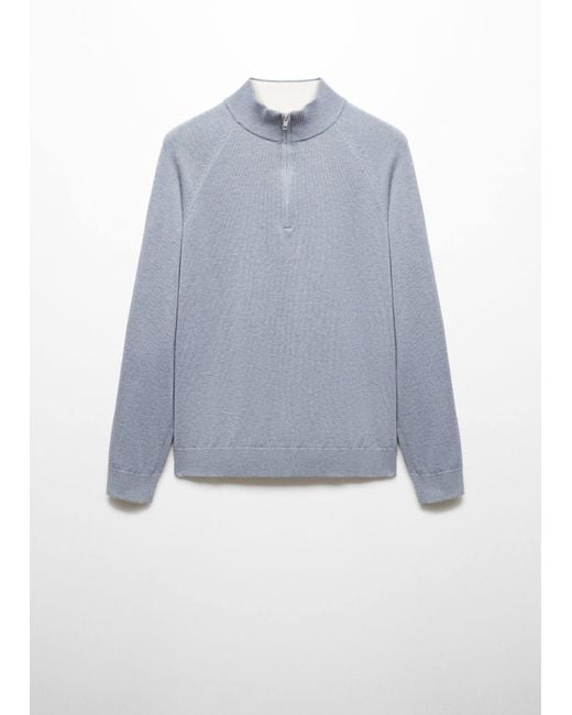 Mango Blue Cotton Sweater With Neck Zip China for men