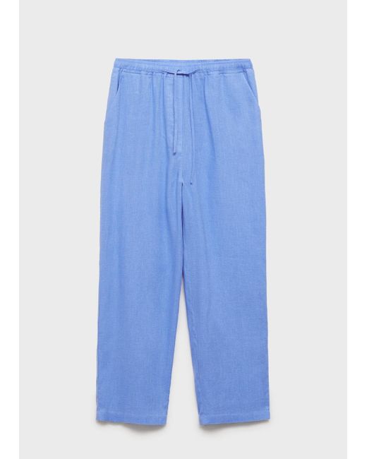 Mango Blue Straight Linen-Blend Trousers