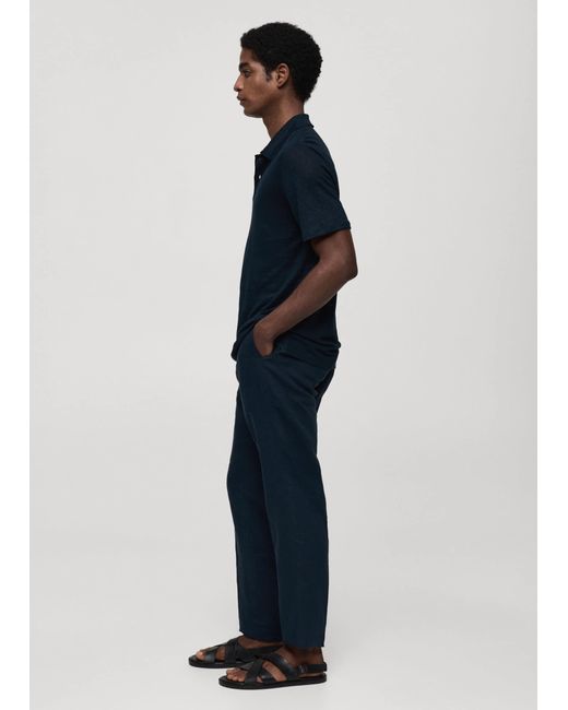 Mango Blue Slim Fit 100% Linen Polo Shirt Dark for men
