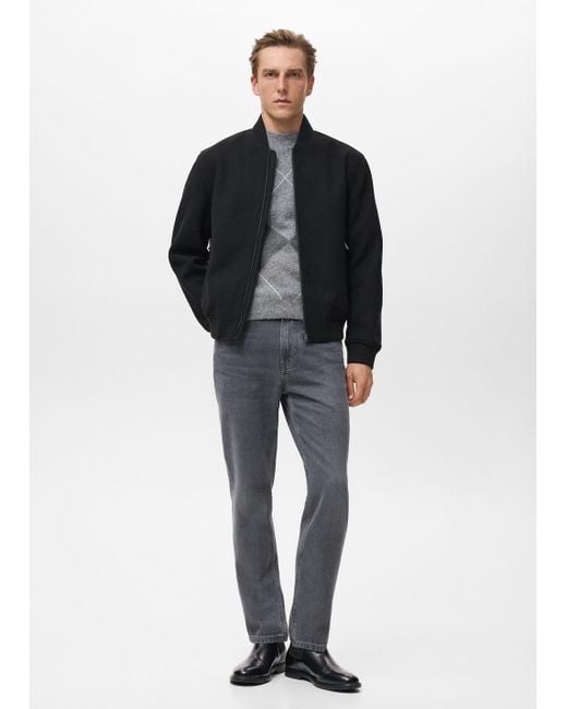 Mango Black Bomber Jacket With Zip for men
