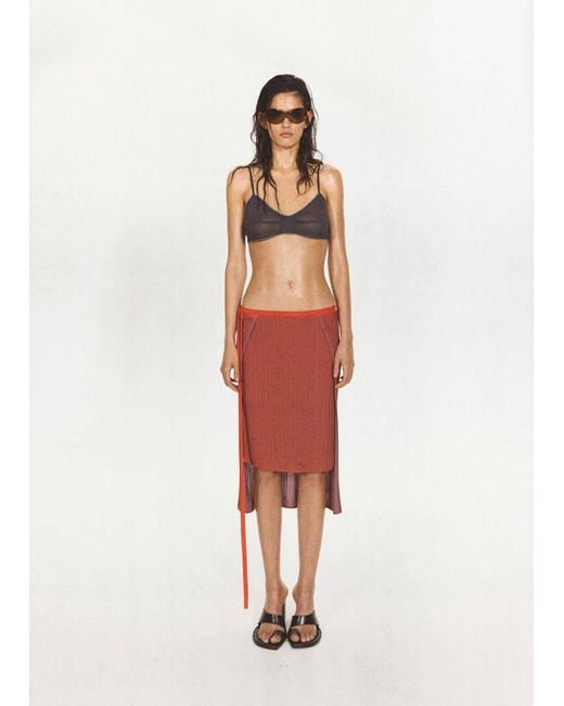 Mango White Ribbed Layered Skirt