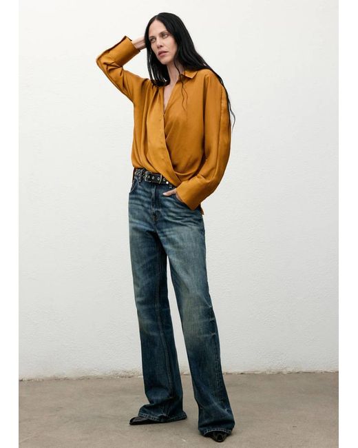 Mango Multicolor Cross-Over Satin Blouse