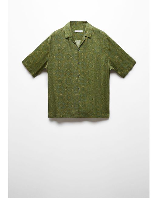 Mango Green Printed Fluid Regular-fit Shirt for men