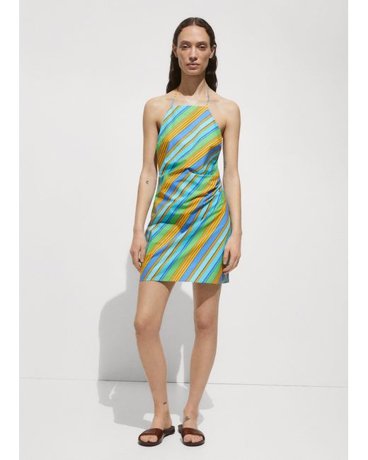 Mango Green Halter Dress With Striped Print