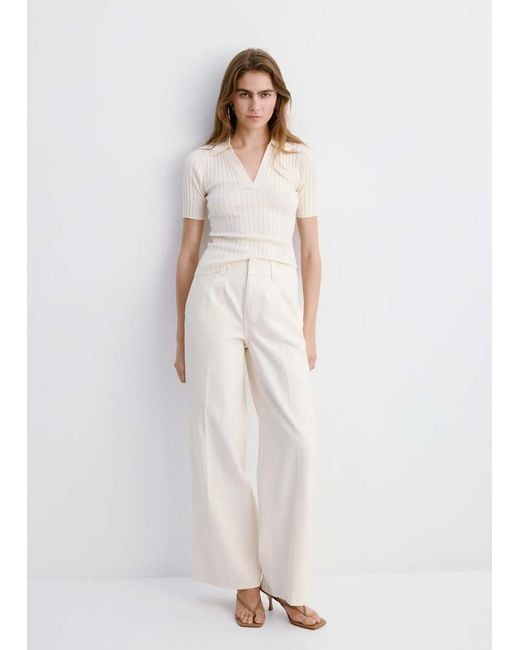 Mango White Wide Leg Mid-Rise Jeans