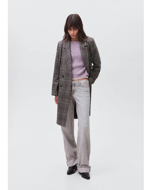 MANGO TEEN Gray Check Wool-Blend Coat