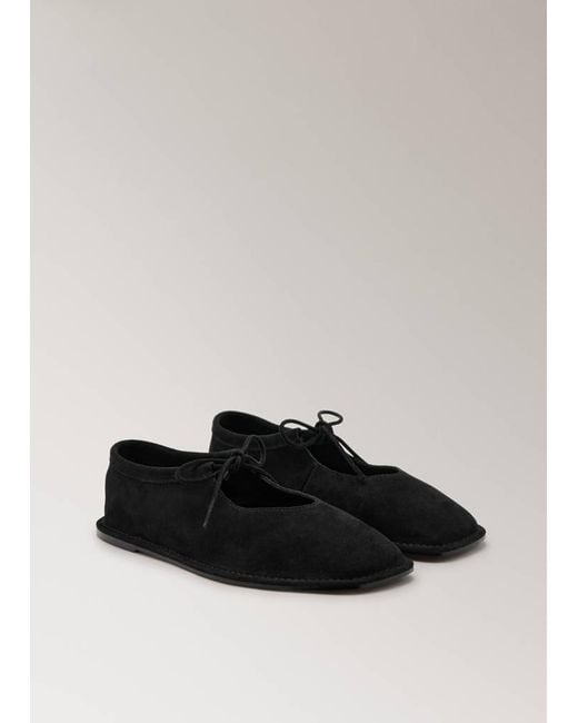 Mango Black Leather Lace-Up Ballerina Flat