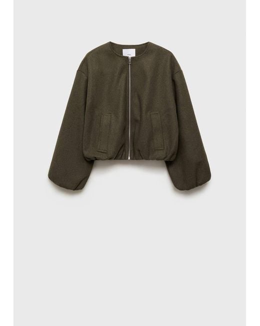 Mango White Gathered Bomber Jacket