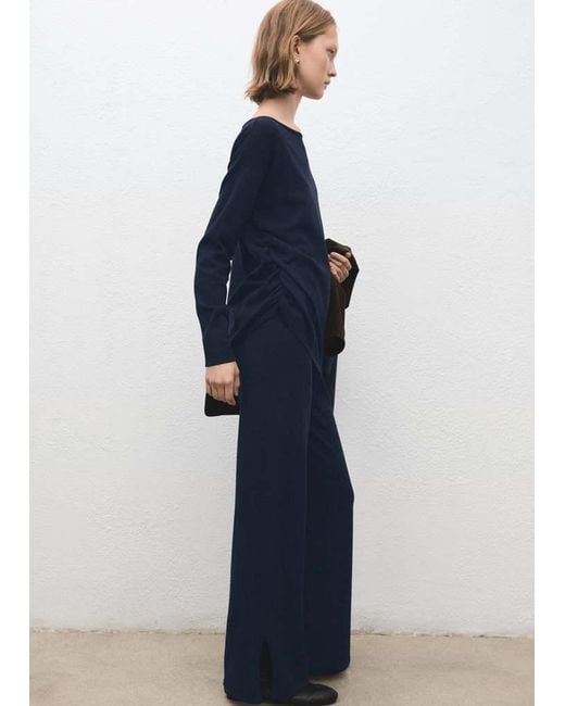 Mango Blue Straight Knitted Trousers