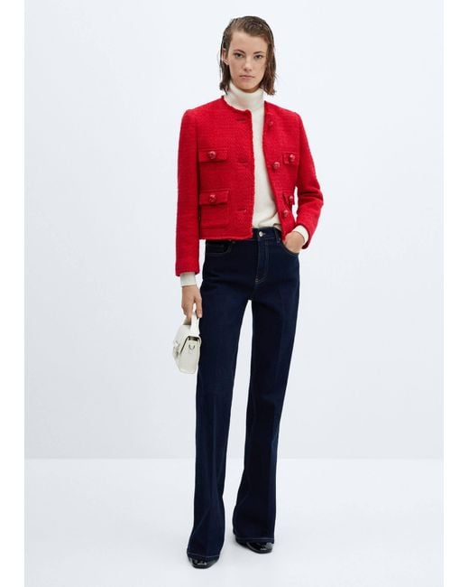 Mango Red Pocket Tweed Jacket