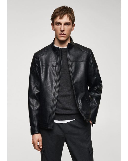 Mango Black Nappa Leather-effect Jacket for men