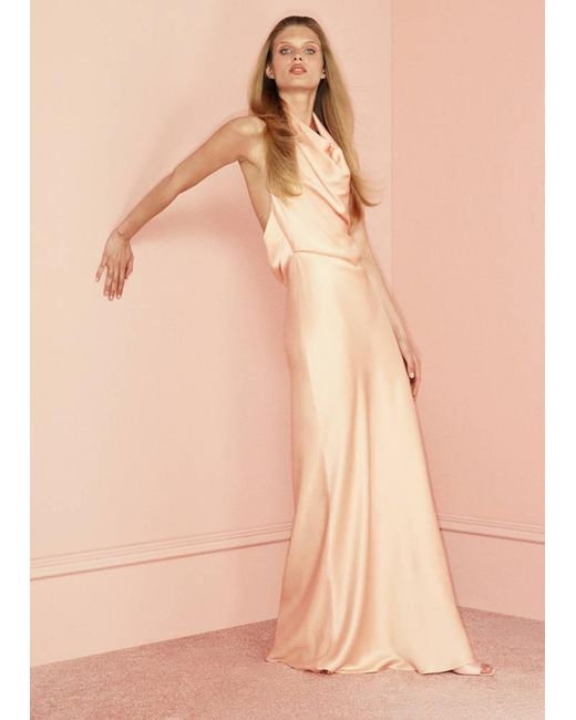 mango pink silk dress Victoria Beckham x Mango + Godets Dress with Decorative Stitching