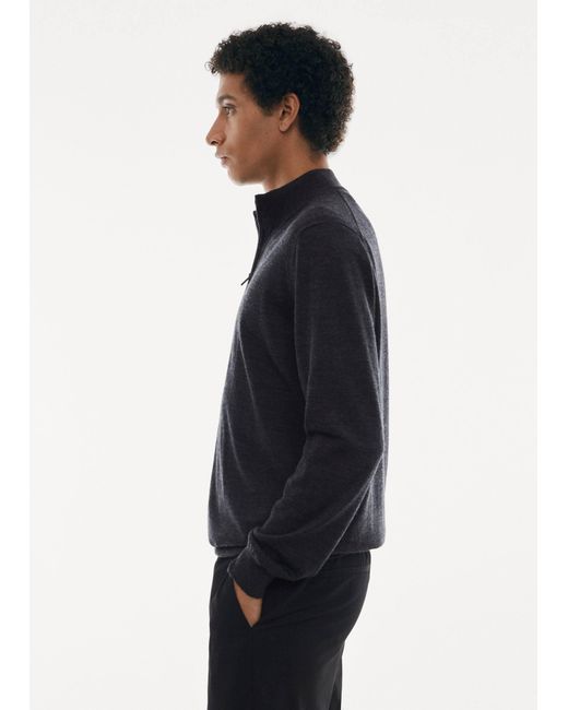 Mango Blue 100% Merino Wool Sweater With Zip Collar Dark Heather for men