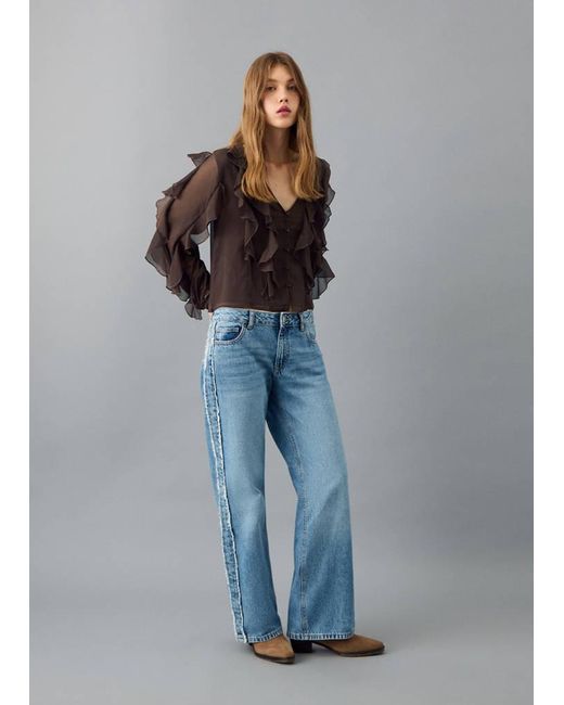 MANGO TEEN Blue Fluid Ruffled Blouse