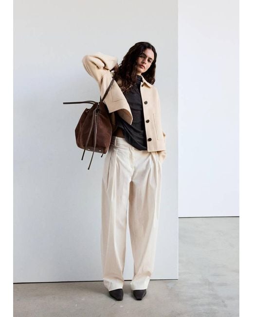 Mango White Short Wool-Blend Jacket With Patch Pockets
