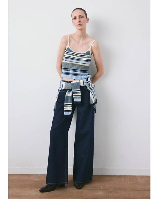 Mango Blue Striped Knitted Fitted Top