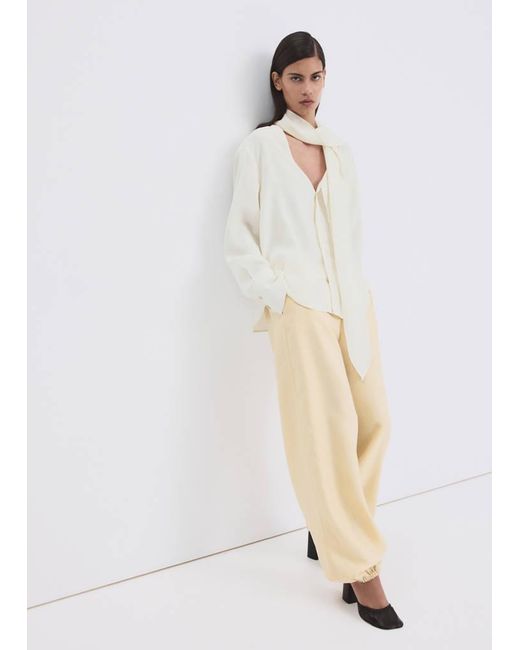 Mango White Scarf Collar Blouse