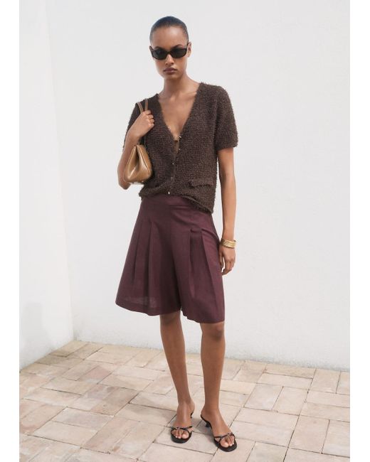 Mango Natural Short-Sleeved Bouclé Cardigan
