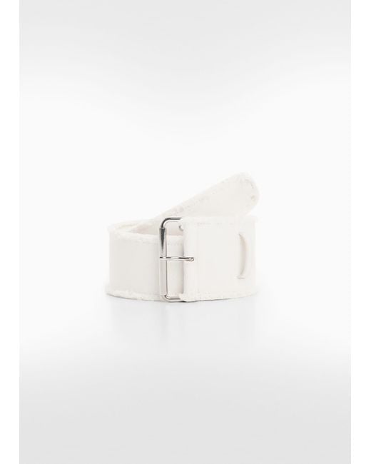 Mango White Wide Belt With Frayed Ends