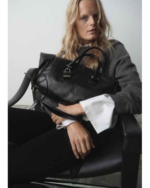 Mango Gray Shiny Handbag With Handles