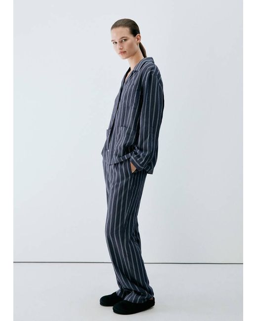 Mango Blue Striped Pyjama Shirt With Front Pocket