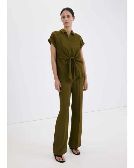 Mango Green Straight Mid-Rise Trousers