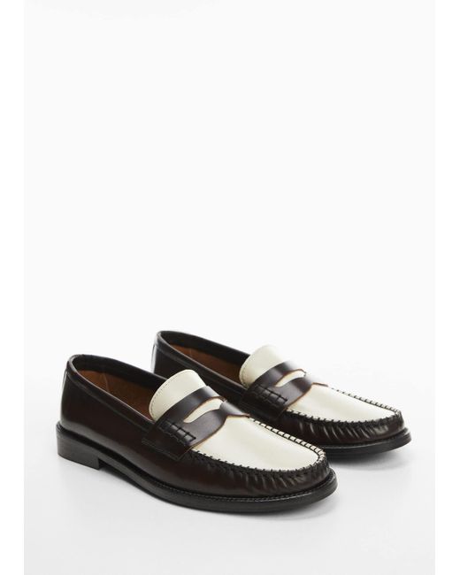 Mango White Leather Penny Loafers