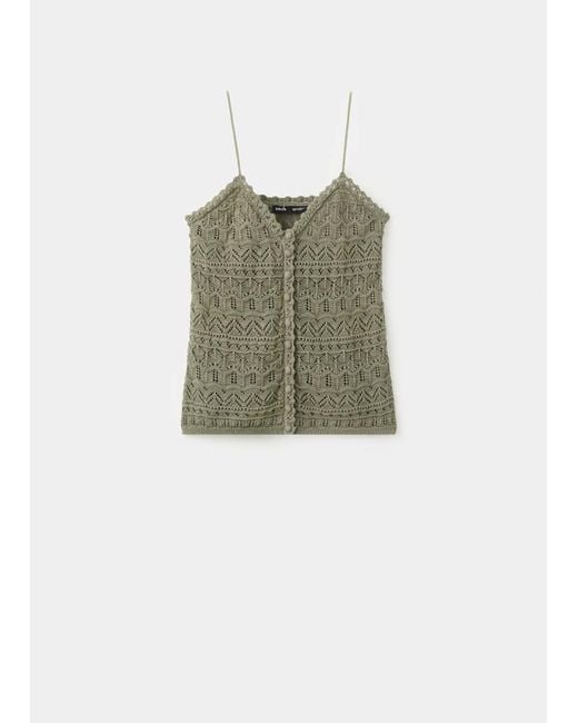 Mango Blue Openwork Knitted Top With Buttons
