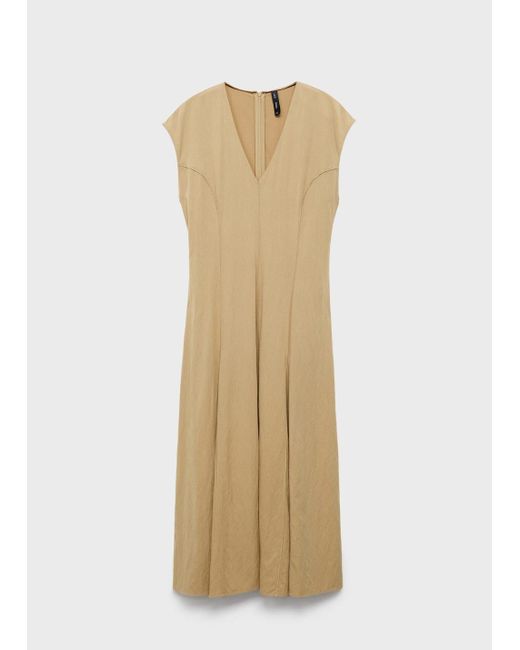 Mango Natural V-Neck Dress With Stitching