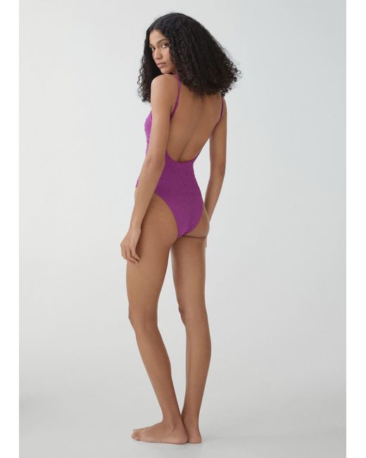 Mango Pink Textured Swimsuit With Adjustable Straps