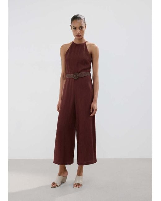 Mango Purple Halter-Neck Jumpsuit With Belt