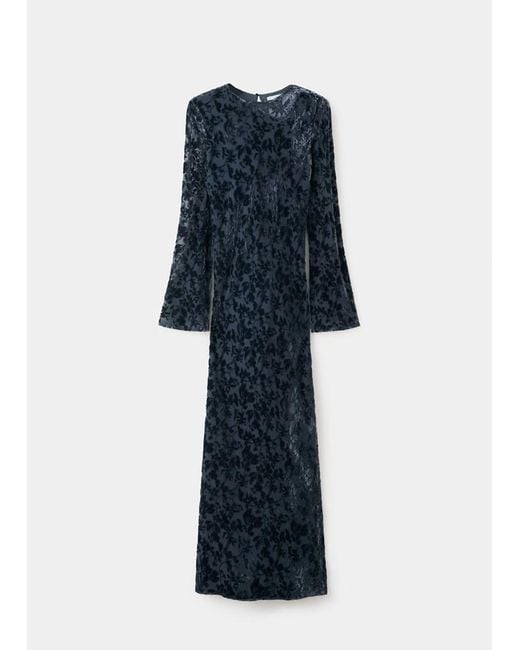 Mango Blue Devoré Dress With Bell Sleeves