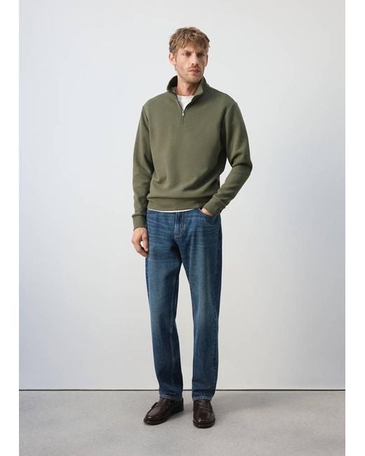 Mango Green Cotton Blend Sweatshirt Zipper for men