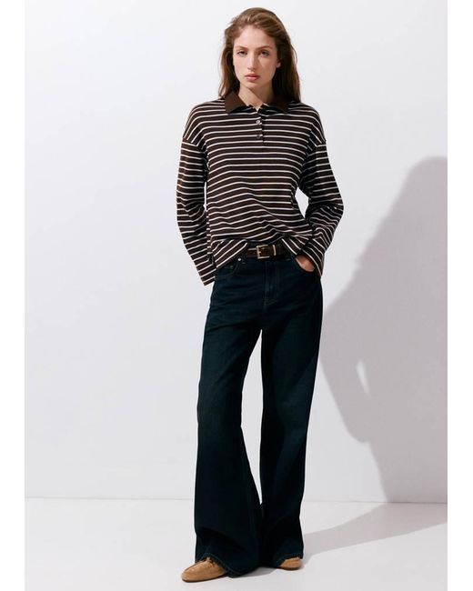 Mango Black Contrasting Stripes Cotton Polo Shirt