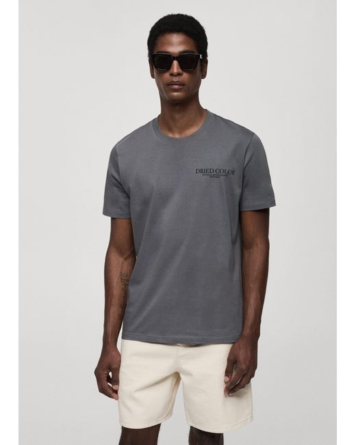 Mango Gray Printed Slim-fit T-shirt Petrol for men