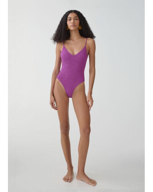 Mango Pink Textured Swimsuit With Adjustable Straps