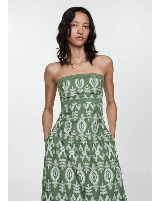 Mango Strapless Embroidered Dress in Green Lyst UK