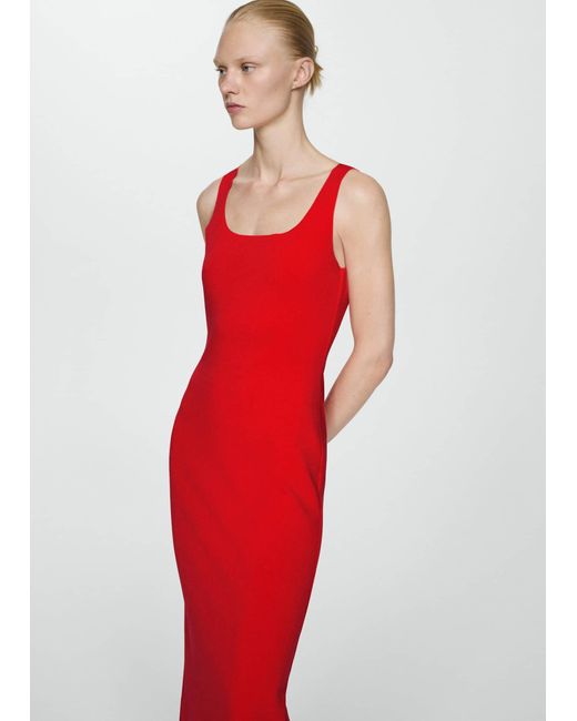 Mango Red Midi-dress With Straps Coral