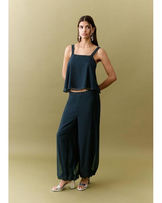 MANGO TEEN Green Beaded Detail Top