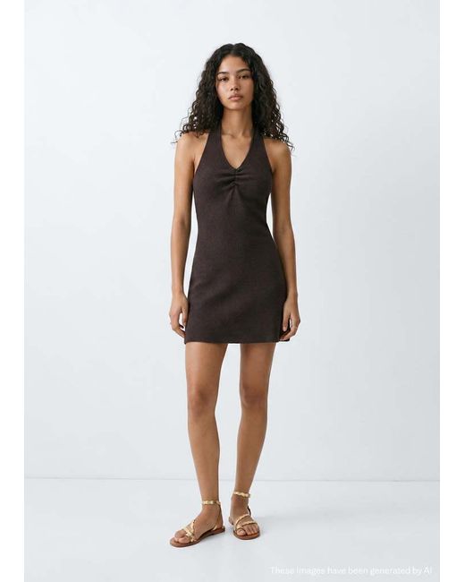 MANGO TEEN Brown Short Halter-Neck Dress
