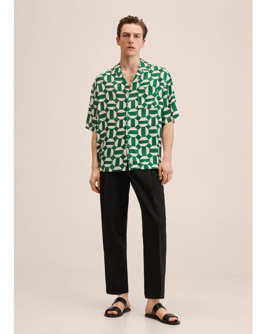 Mango Printed Flowy Shirt Green for men