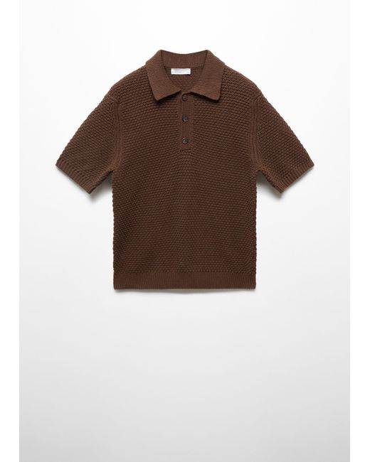 Mango Brown 100% Cotton Braided Knitted Polo Shirt Tobacco for men
