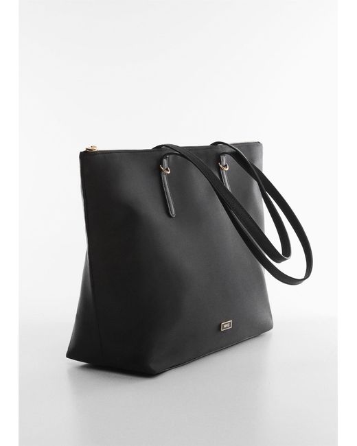 Mango Black Technical Fabric Shopper Bag