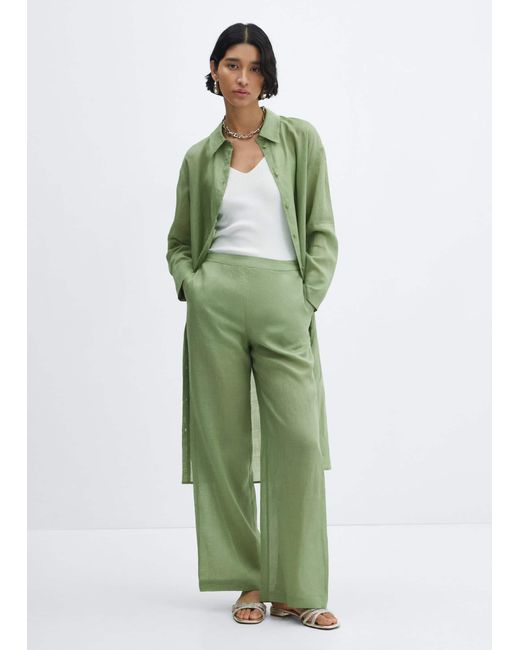 Mango Green High-rise Wideleg Trousers Medium