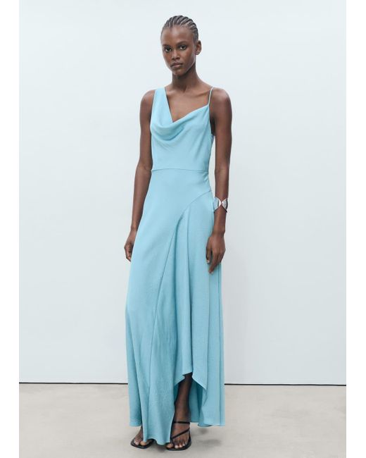 Mango Blue Asymmetrical Creased-Effect Dress