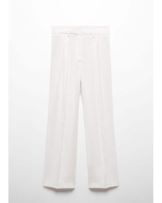 Mango White 100% Linen Wideleg Trousers