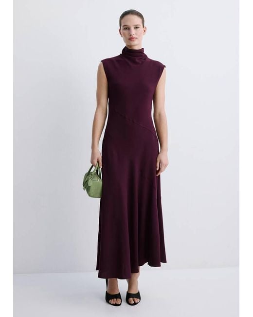 Mango Multicolor Long Dress With Draped Neck