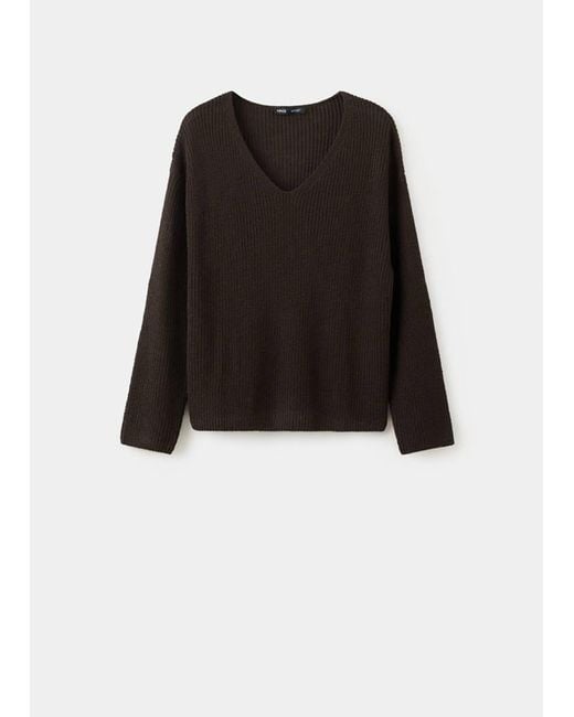 Mango Black V-Neck Openwork Knitted Sweater