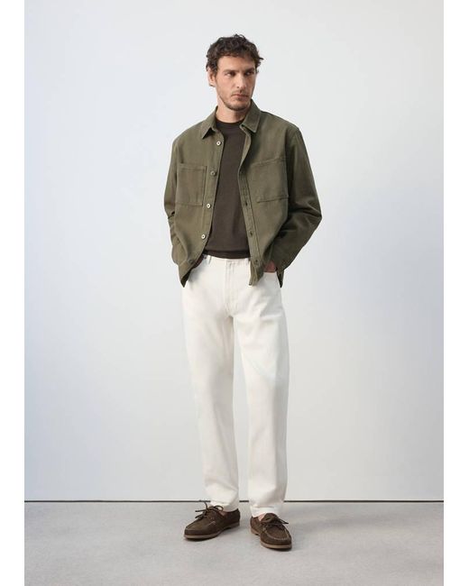 Mango Green Denim Overshirt Pockets for men